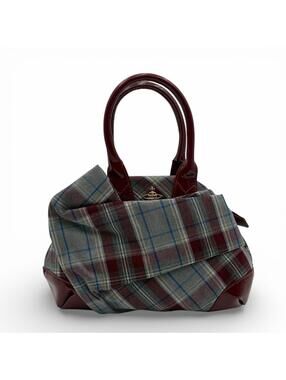 Vivienne Westwood Plaid Multicolor & Burgundy Patent Leather Handbag
